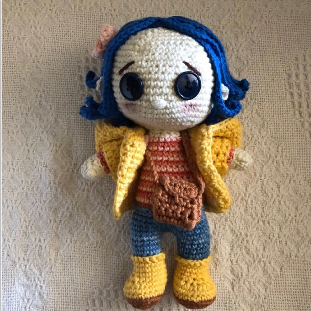 Crocheted Coraline doll amigurumi